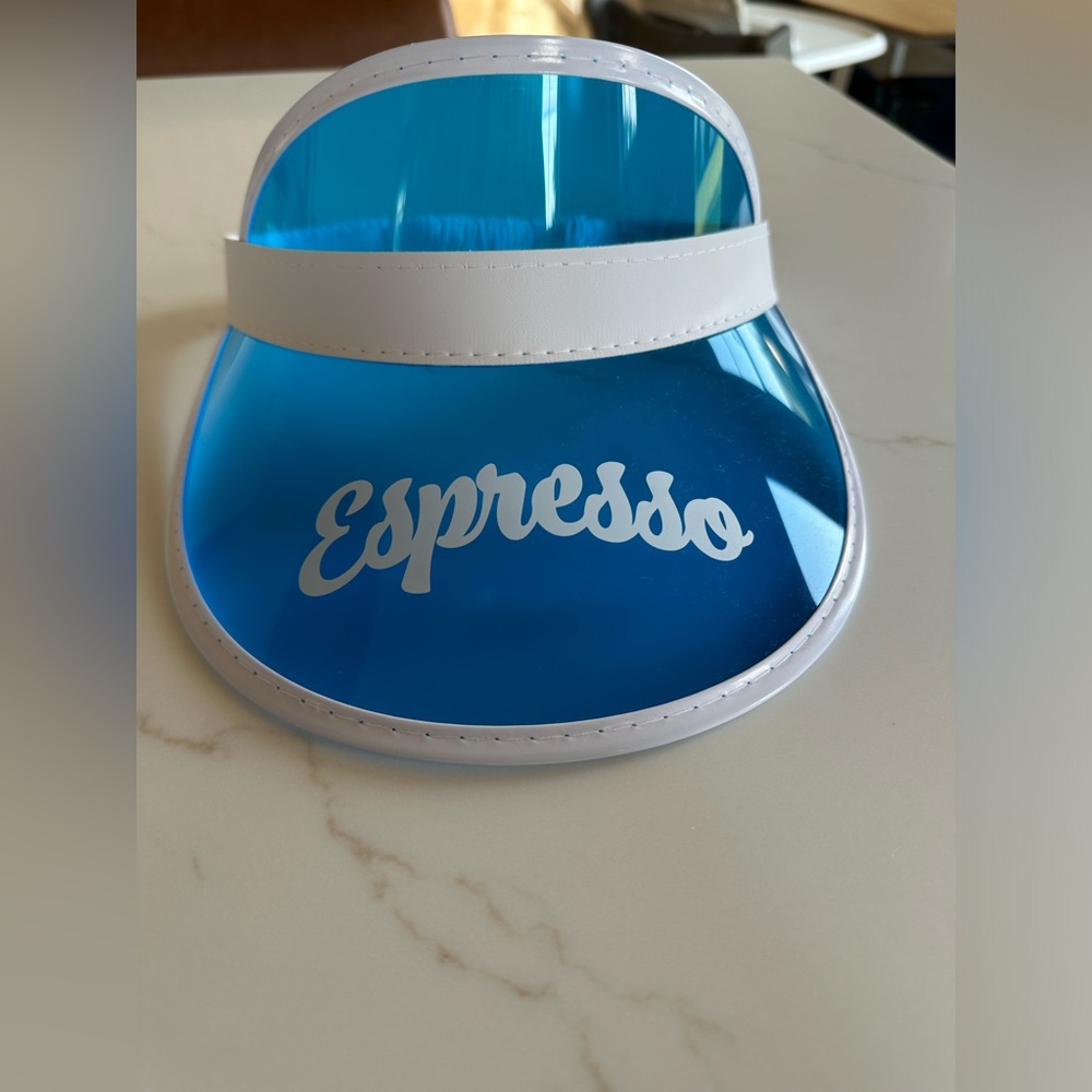 Sabrina Carpenter VIP Espresso visor and sleep mask.